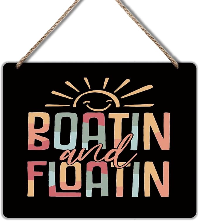 Udinaz Summer Lake Hanging Sign, Lake House Wall Decor, Boatin and Floatin Sunshine Hanging Wood Plaque Decor for Home Room Bedroom Wall Door Decorations