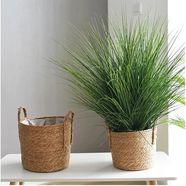 Kerio Seagrass Planter Basket Straw Plant Basket Woven Flower Plant Pot Plant Containers with Plastic Liner for Indoor Plants Laundry Room 11.8Inch
