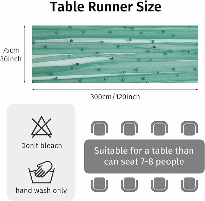 WELTRXE Pearl Table Runner 30 x 120 Inch 10 FT Long, Green Gauze Table Runners, Rustic Boho for Wedding Arch Birthday Party Bridal Veil Baby Shower Decorations