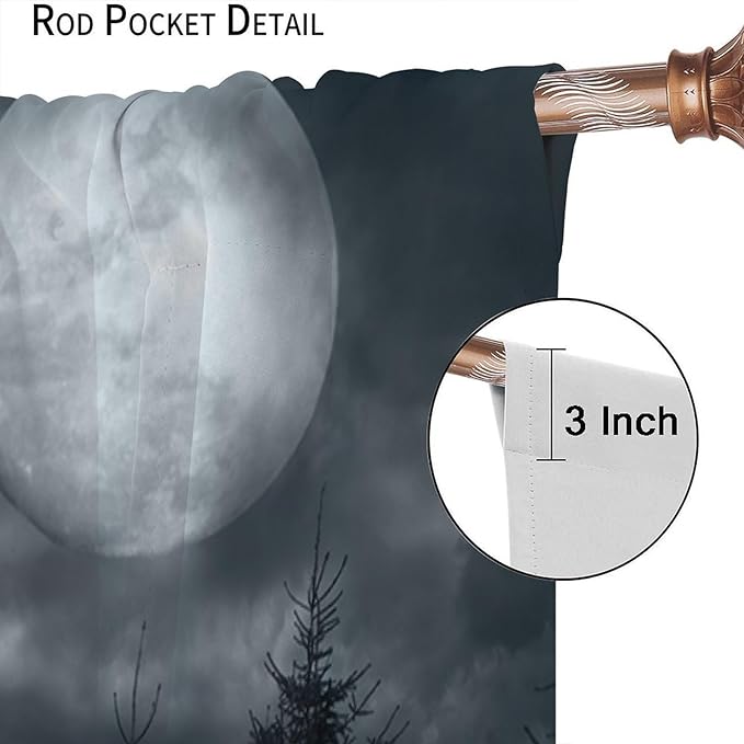 Gothic Horror Forest Blackout Curtains, Terrible Jungle Dark Fantasy Night Mysterious Rustic Tree Gothic Halloween Window Drapes, for Living Room Bedroom 31.5(W)*63(L) 2 Panels