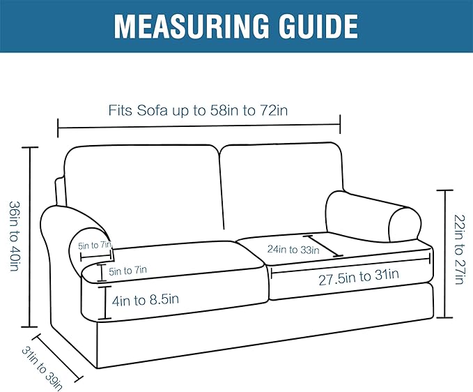 H.VERSAILTEX Sofa Cover 3 Piece T Cushion Loveseat Slipcovers Thick Velvet Couch Cover Stretch T Cushion Sofa Covers for 2 Cushion Couch with 2 Individual T Cushion Covers Washable, Oatmeal