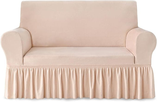 NICEEC Loveseat Cover Thick Plush 1-Piece Warm Slipcover for Loveseats Stretch Fluffy Couch Covers for Living Room Easy Fit Washable Soft Furniture Sofa Protector with Skirt