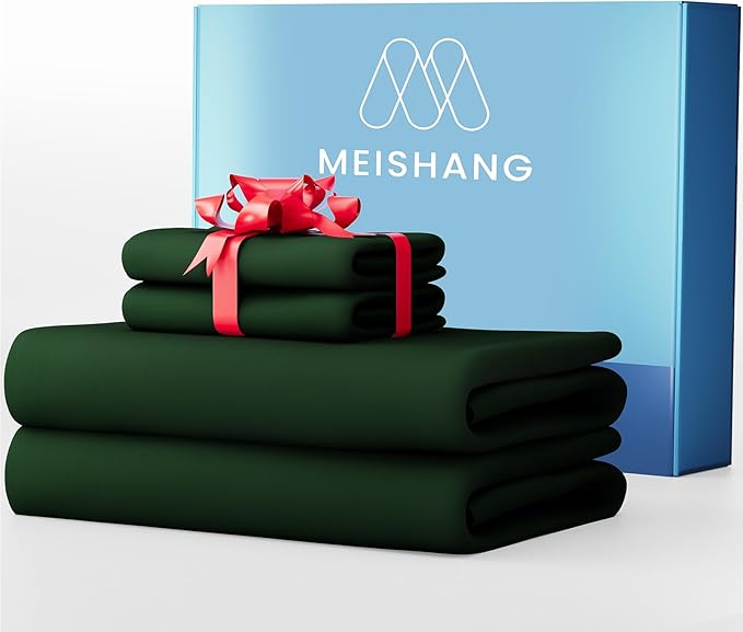 MEISHANG 1000 Thread Count Cotton Sheets California King - 100% Egyptian Cotton, Sateen Weave, Soft & Breathable, Oeko-Tex Certified, 16" Deep Pockets - 4 Piece (Cal King, Forest Green)