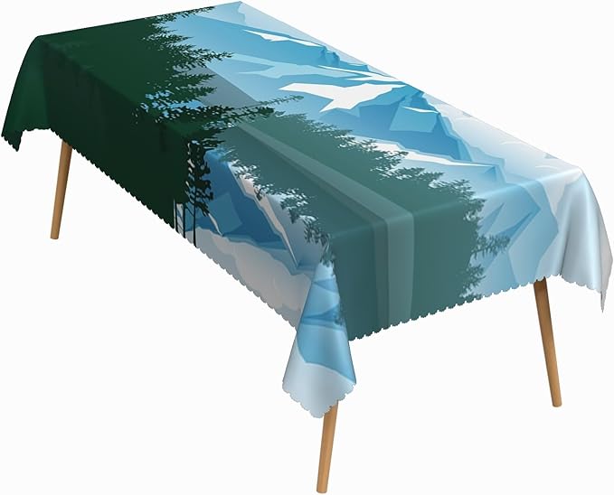 60x84 Inch Nature Rectangular Tablecloth Snow Mountain Forest Fairy Dreamland Table Cloth Waterproof Durable Table Cover for Indoor Home Gaming Room Decor