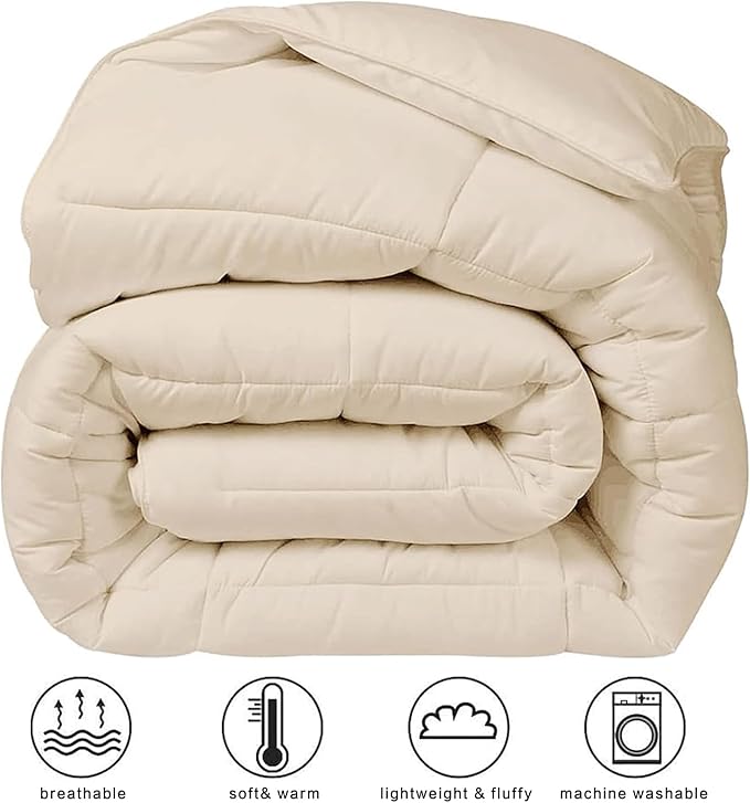 COHOME Quilted California King Size Comforter - All-Season Down Alternative Duvet Insert - Luxury Hotel Soft Breathable Beige Comforter with Anti-Clump Tech & 8 Tabs- Reversible（96"x104"）