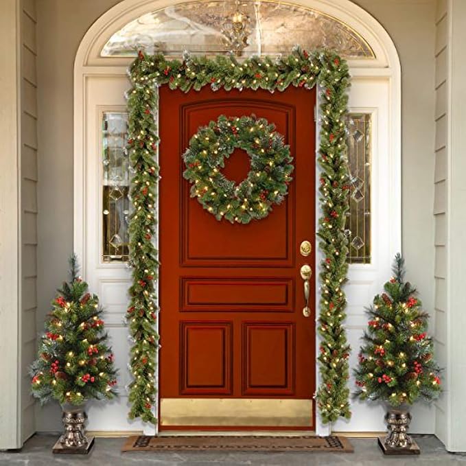National Tree CompanyNational Tree Company Pre-Lit Artificial Full Christmas Tree, Green, 7 Feet & Pre-Lit Artificial Christmas Wreath, Green