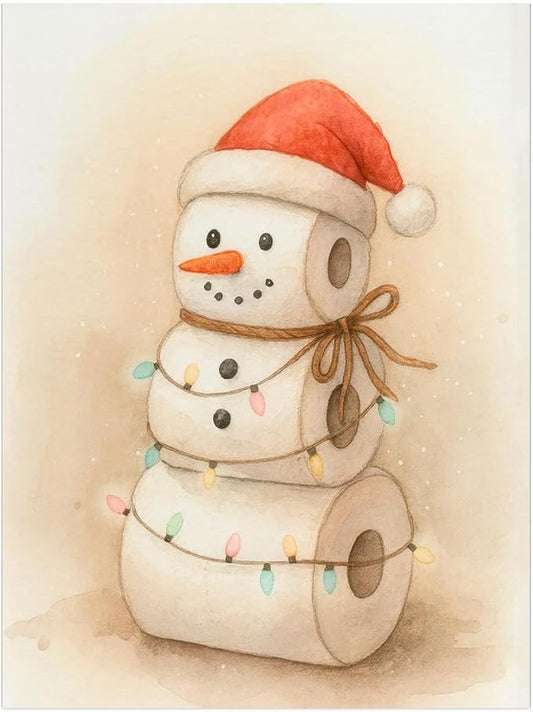 Whimsical Toilet Paper Snowman Christmas Wall Art Print,Funny Christmas Bathroom Decor,Cute Holiday Toilet Pape Snowman Painting,Toilet Poster, Rustic Winter Print