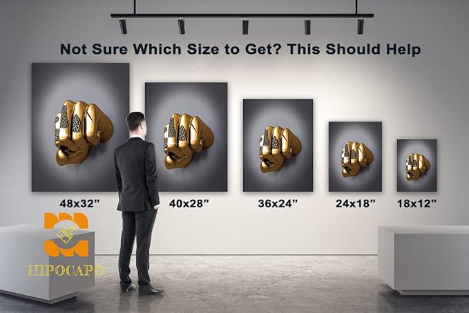 3D Wall Art - Abstract 3D Metal Effect Canvas Wall Art, 3D Modern Large Wall Art for Office, Golden Boxer Gesture 3D Art Wall Decor for Modern Bedroom Decor Framed 28”x40”x1Pcs