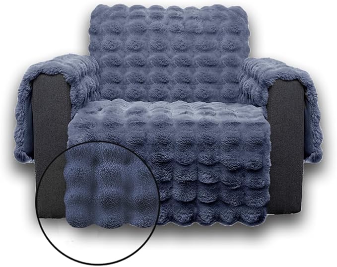 Plush and Fuzzy Shaggy Couch Cover, Dog Pad Faux Fur Sofa Cover, Water Resistant Slipcover, Non-Slip Furniture Protector for Kids,Dogs,Cats.(Noble Gray-Bubble, Small Chair)