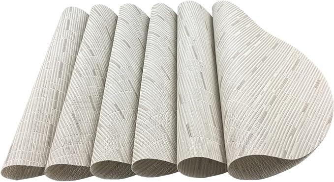 WAZAIGUR Round Placemats Set of 6 Woven Vinyl Easy to Clean Heat Resistant Kitchen Table Mats 15 Inch(Cream 6)