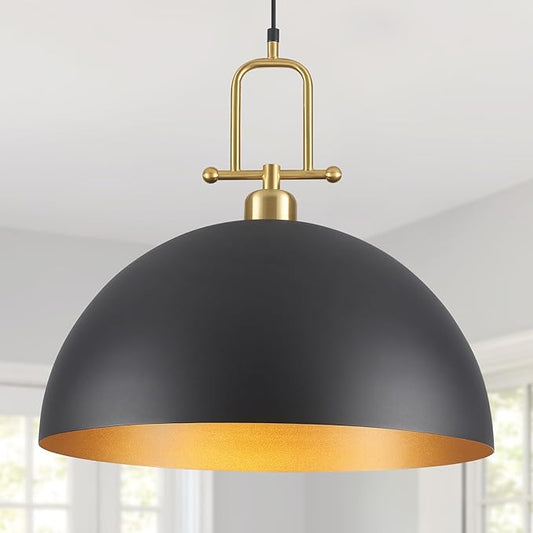 19.7" Large Dome Pendant Light - Black and Gold Pendant Light for Kitchen Island, Modern Industrial Lighting Fixtures for Dining Room, Foyer, Entryway, Hallway