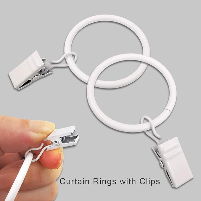 20 Pack Metal Curtain Rings with Clips, Curtain Clip Rings Hooks for Hanging Drapery Drapes Bows, Curtain Rod Rings 1.5 inch Interior Diameter, White