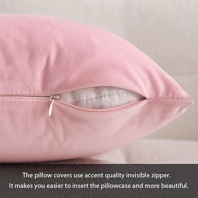 MIULEE Pack of 2 Pillow Covers Velvet Square Throw Pillow Covers Decorative Cushion Case for Spring Sofa Bedroom Couch 18x18 Inch Bright Pink