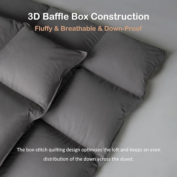 Luxury Down Feather Comforter Twin Size-Bed Duvet Insert-Ultra-Soft & Cozy Hotel Collection Grey -Twin Size(68 ”X 90”)
