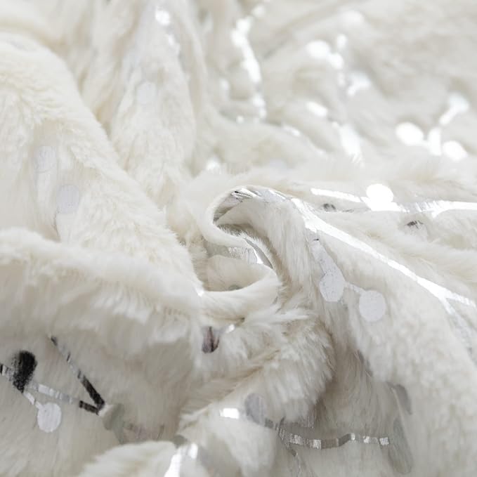 LIGICKY Decorative Long Lumbar Pillow Cover14x36inch Fluffy White Fur Pillow Coves Silver Branches Glitter Throw Pillows Soft Furry Sparkling Rectangle Cushion Cases for Sofa Bedroom Party Décor