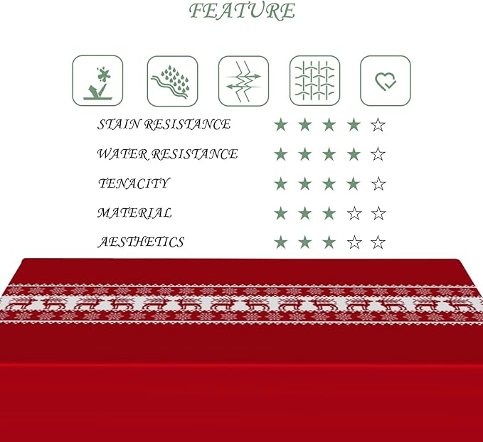 60x102 Inch Christmas Theme Rectangle Tablecloth Winter Snowflakes Reindeer Red Table Cloth Washable Durable Table Cover for Kitchen Dining Banquet Ugly Christmas Sweater Party Decor