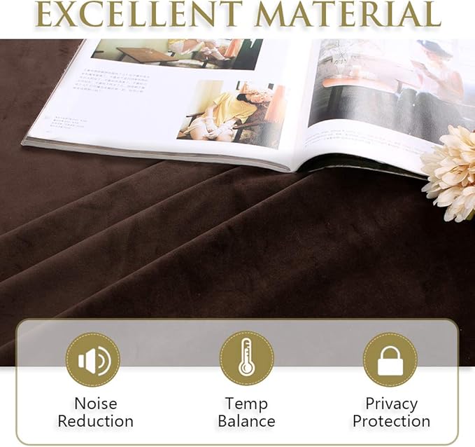 StangH Velvet Curtains 105 inches Long Back Tab Brown Thermal Insulated Blackout Window Drapes, Heavy Thick Privacy Sliding Door Panels for Living Room, W52 x L105, 2 Panels
