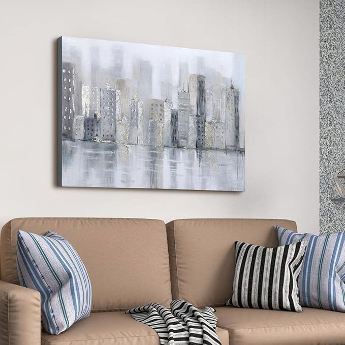 Empire Art Direct Abstract Wall Art Textured Hand Painted Canvas by Martin Edwards, Unframed, 40" x 30", Foggy City
