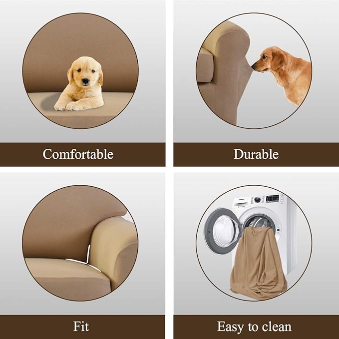 Easy-Going 2 Pieces Microfiber Stretch Sofa Slipcover – Spandex Soft Fitted Sofa Couch Cover, Washable Furniture Protector with Elastic Bottom Kids,Pet (Oversized Sofa, Camel