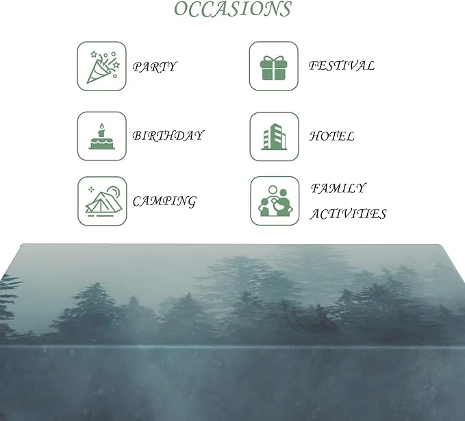 70x120 Inch Nature Rectangular Tablecloth Wild Foggy Forest Table Cloth Waterproof Durable Table Cover for Holiday Picnic Dinner BBQ Decor