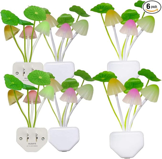 AUSAYE Plug in Night Light, Lotus Leaf Style Mushroom Light LED Nightlights for Kids, Adults, Bedroom, Bathroom,Hallway, Stairs, Kitchen Pack of 6