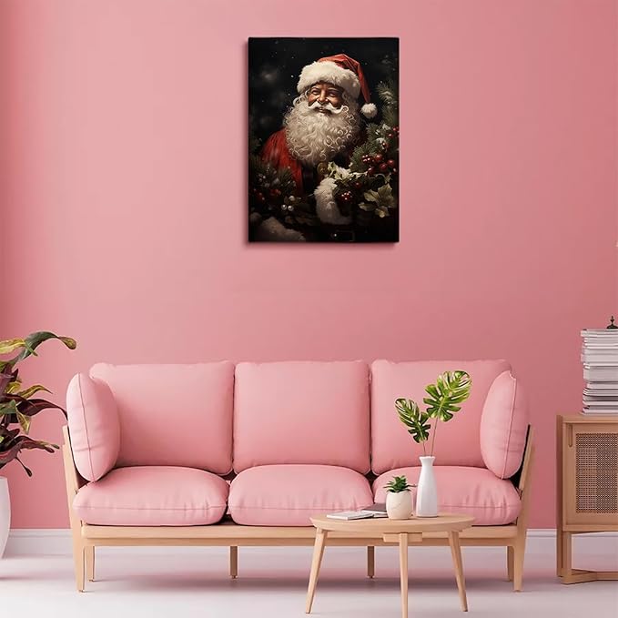 African American Santa Wall Art Print,Vintage Black Santa With Wreaths Prints,Christmas Prints,Christmas Wall Decor