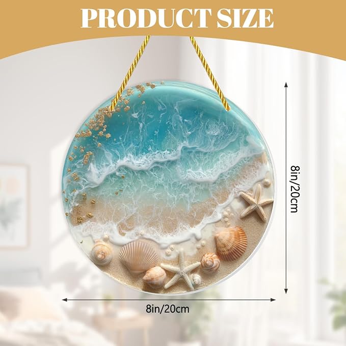 Acrylic Hanging Ornaments, Beach & Seashells Stained Glass Styles Decorative Signs & Plaques, Perfect for Nautical - themed Cafes, Home Window Decor, Coastal Wall Art, Garden, 8×8inch