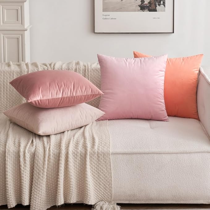 MIULEE Pack of 2 Pillow Covers Velvet Square Throw Pillow Covers Decorative Cushion Case for Spring Sofa Bedroom Couch 18x18 Inch Bright Pink