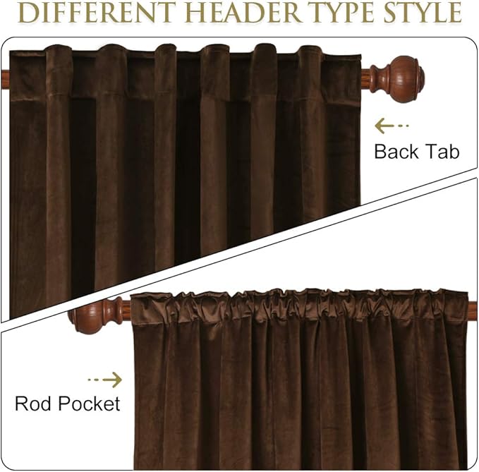 StangH Brown Velvet Curtains 84 inches Back Tab Soft Thick Blackout Thermal Insualted Window Drapes for Patio Door Blinds Elegant Home Decoration, W52 x L84, 2 Panels