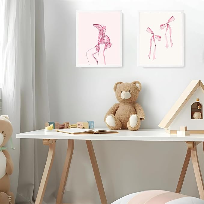 Trendy Pink Bows Wall Art, Trendy Pink Bows Canvas, Light Pink Cute Girly Lucky Canvas Poster Prints, Girly Room Aesthetic Wall Decor Painting For College Apartment Living Room 8x10 Unframed