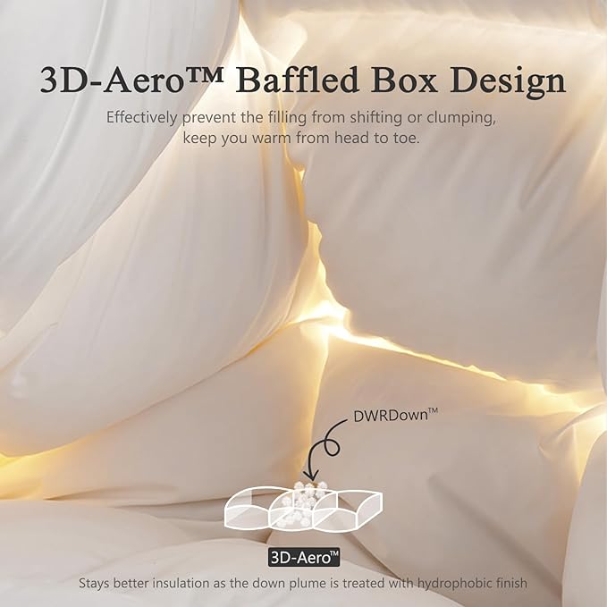 DWR Luxury Feather Down Fiber Comforter Oversized Queen Size, Ultra-Soft Egyptian Cotton-Blend Fabric, High FP Medium Weight for All Season Hotel Style Fluffy Duvet Insert with Ties (98"x98", White)