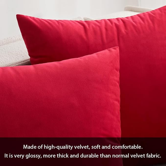 MIULEE 24x24 Inch Euro Sham Velvet Pillow Covers, Set of 2 Large Square Christmas Decorative Pillows -Red Super Soft for King Bed, Sofa, Couch, Accent Chairs