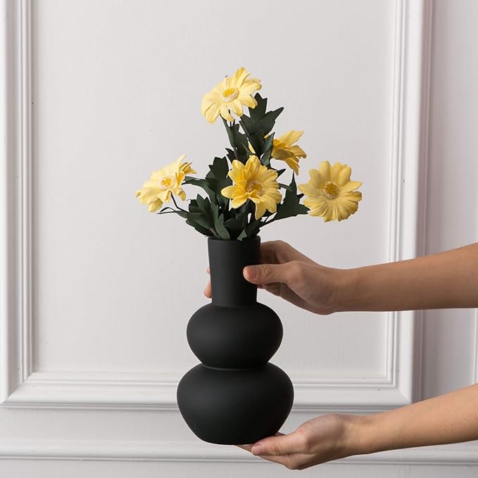 Black Ceramic Vase, Modern Vases for Pampas Grass, Matte Clay Vases for Wedding Boho Decor for Table, Living Room, Shelf, Bookshelf and Entryway Décor