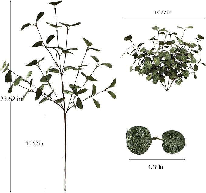4PCS 24" Gold Green Metallic Artificial Eucalyptus Stems Real Touch Faux Eucalyptus Leaves for Vase Decoration, Living Room Decor, Christmas Home Centerpieces