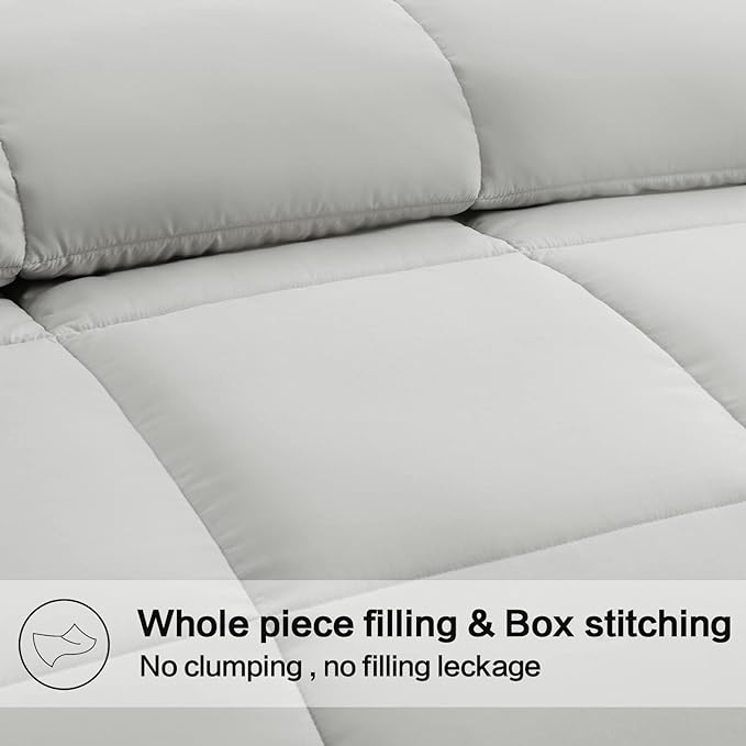 EASELAND Queen Size Down Alternative Comforter - Quilted Duvet Insert for All Seasons, Soft Lightweight with Corner Tabs, Summer Winter Warm Bedding, Light Grey 88×88 Inches