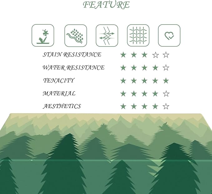 60x120 Inch Nature Rectangular Tablecloth Illustrated Sunrise Woodland Table Cloth Waterproof Durable Table Cover for Party Picnic Indoor Gaming Room Decor