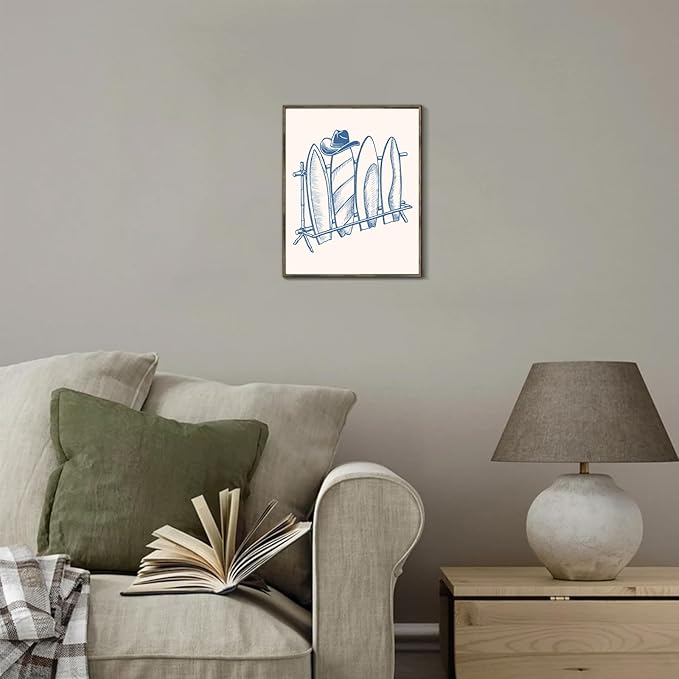 XOCUUI Coastal Granddaughter Room Decor Unframed, Blue Coastal Cowgirl Surfer Girl Canvas Posters, Beachy Preppy Aesthetic Room Decor Pictures For Teen Girl Dorm Apartment Decoration (8" X 10")