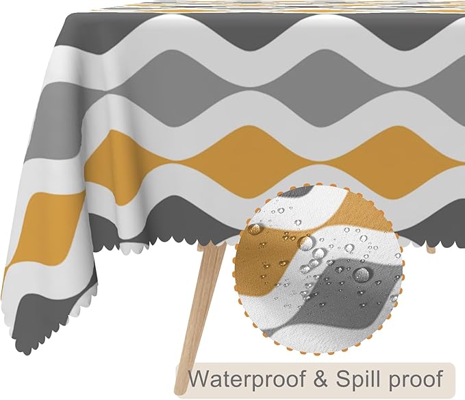 60x108inches Mid Century Tablecloth Orange Grey Geometric Stripes Rectangle Table Cloth Oil Proof and Wrinkle Resistant Table Cover for Dining Room Home Kitchen Cafe Indoor Outdoor Party Decor