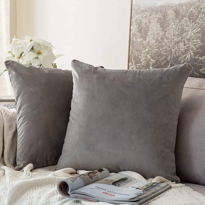 MIULEE Pack of 2 Velvet Pillow Covers Decorative Square Pillowcase Soft Solid Grey Cushion Case for Sofa Bedroom Car 22 x 22 Inch 55 x 55 cm