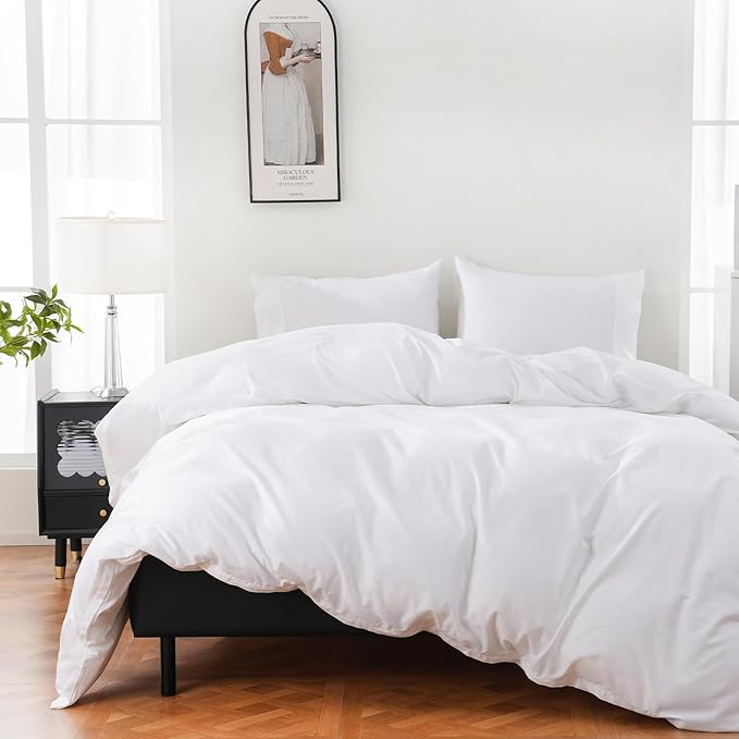 100% Organic Cotton Duvet Cover King 400 Thread Count Sateen Comforter Cover Soft and Breathable Cooling Bedding Set 3 Piece（White,King）