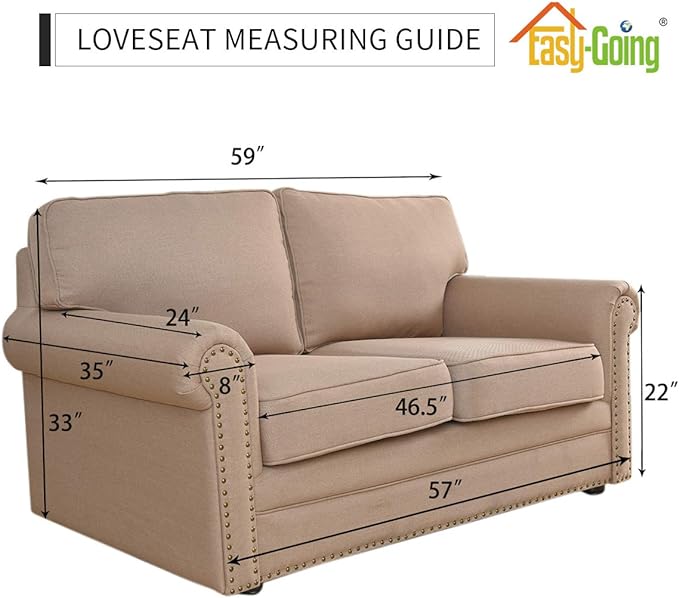 Easy-Going Stretch Loveseat Slipcover 1-Piece Sofa Cover Furniture Protector Couch Soft with Elastic Bottom for Kids Polyester Spandex Jacquard Fabric Small Checks (Loveseat, Sand)