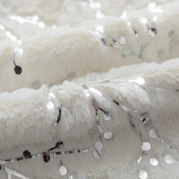 LIGICKY Set of 2 White Fluffy Pillow CoversFaux Fur with Silver Branches Glitter Throw Pillows Decorative Soft Furry Sparkling Square Cushion Cases for Sofa Bedroom Party Décor 12x12 inch