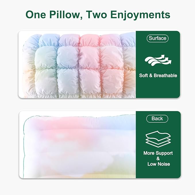 YOUR MOON Fluffy Support Bed Pillow King Size, Super Soft Premium Down-Alternative Filling for Sleeping, Luxury Hotel Quality Bed Pillows for Side Sleeper (Rainbow)