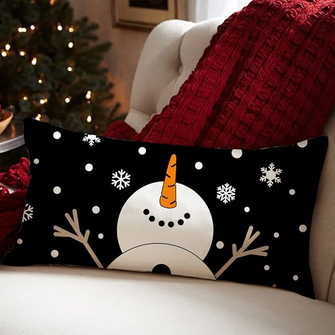 Christmas Pillow Covers 12x20 Snowman Snowflake Merry Christmas Holiday Party Throw Pillow Cover Decorations Pillows Decorative for Sofa Winter Home Decor