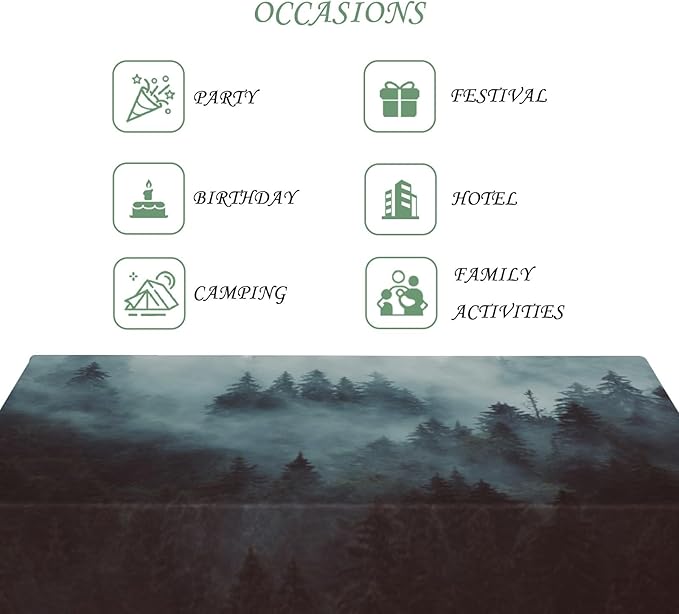 54x70 Inch Nature Rectangular Tablecloth Misty Forest Mountain Table Cloth Waterproof Durable Table Cover for Holiday Picnic Dinner BBQ Decor