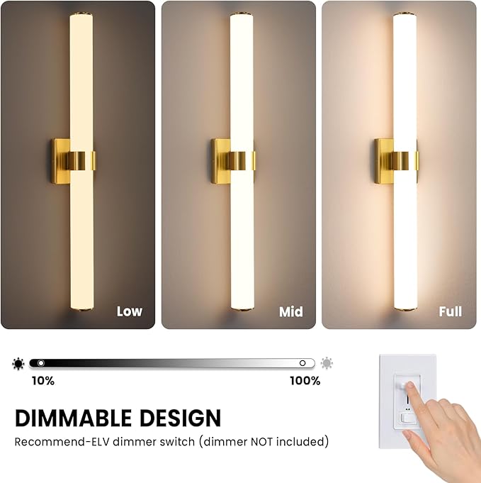 Gold Bathroom Light Fixtures Over Mirror - 31inch Vanity Light Fixture 28W 5CCT Dimmable LED Bathroom Sconce with Acrylic Shade Vanity Light Bar for Mirror Bedroom Living Room