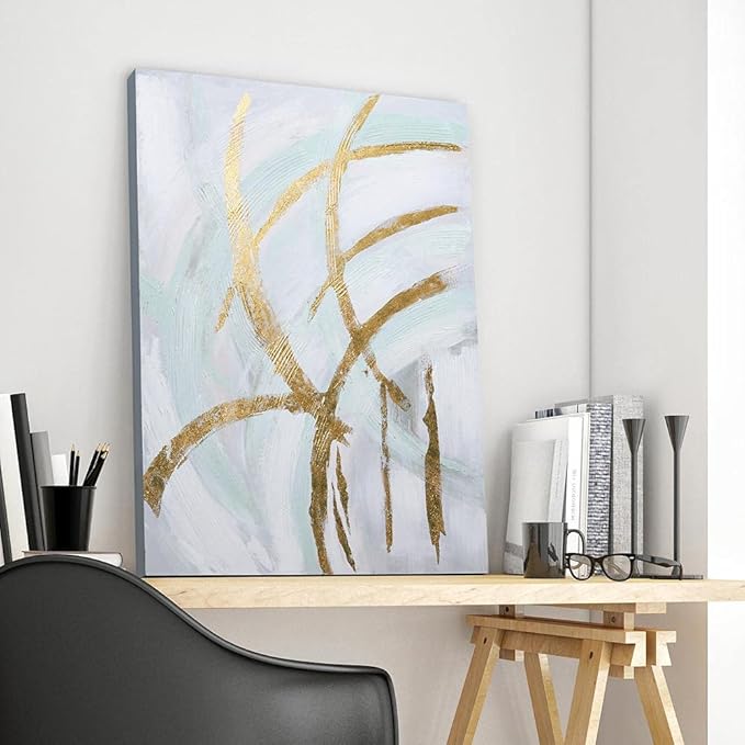 Empire Art Direct Abstract Wall Art Textured Hand Painted Canvas by Martin Edwards, Unframed, 40" x 30", Golden Streaks