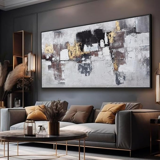 Abstract Wall Art Small Size Black And Gold Wall Decor Framed Home Decoration Artwork Decor Modern Canvas Painting Living Room Decor For Bedroom Office Wall Decor 20"X40"