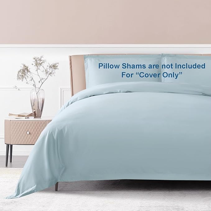 THE COTTON & SILK® 100% Luxury Long-Staple Cotton Duvet Cover - Soft & Breathable - Include 1 Duvet Cover with Corner Ties & Hidden Zipper - Misty Blue, Twin Size