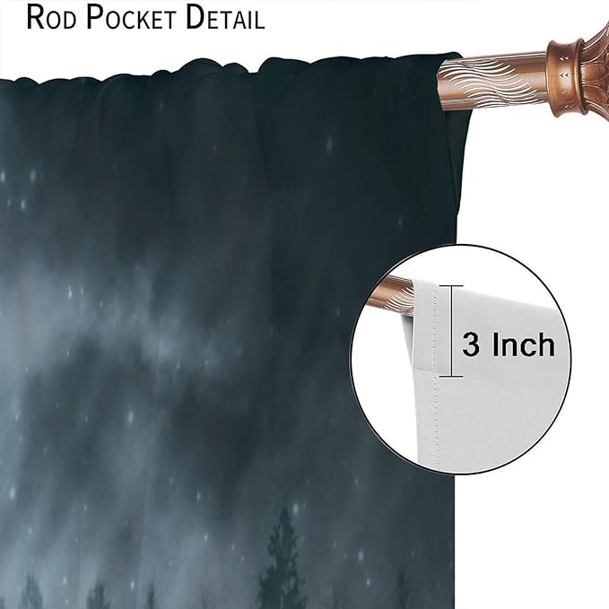 Gothic Forest Moon Blackout Curtains, Black Tree Foggy Moon Star Halloween Nature Starry Horror Window Drapes, for Living Room Bedroom 21(W)*45(L) 2 Panels